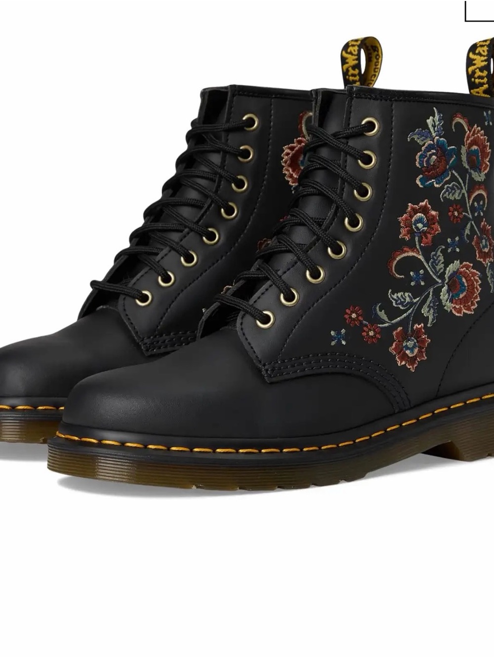 Dr. Martens 1460 Vonda TF Black Leather Lace-Up Boots with embroidery